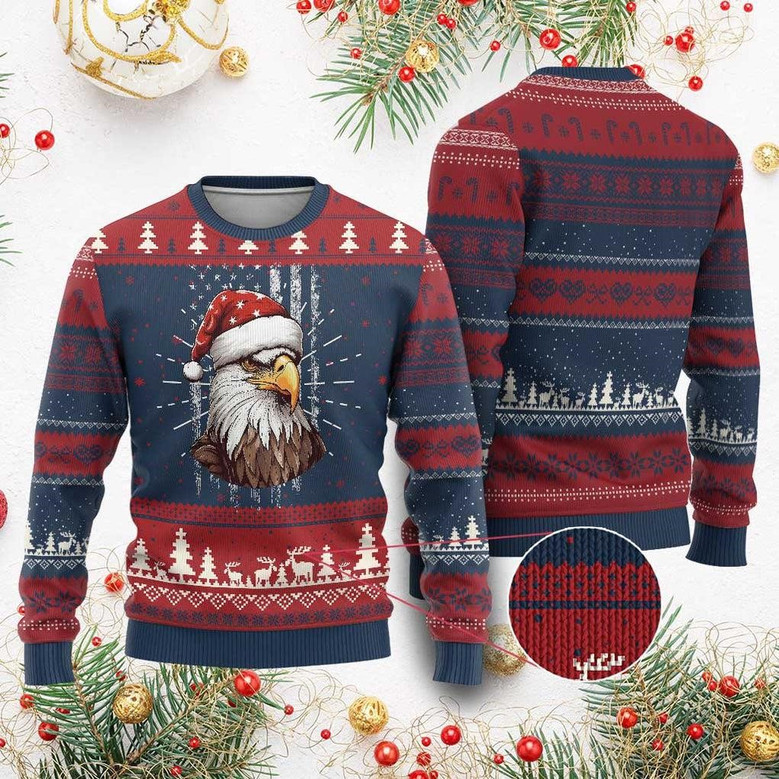 Patriotic Xmas Ugly Christmas Sweater Santa Bald Eagle Usa Flag Xmas