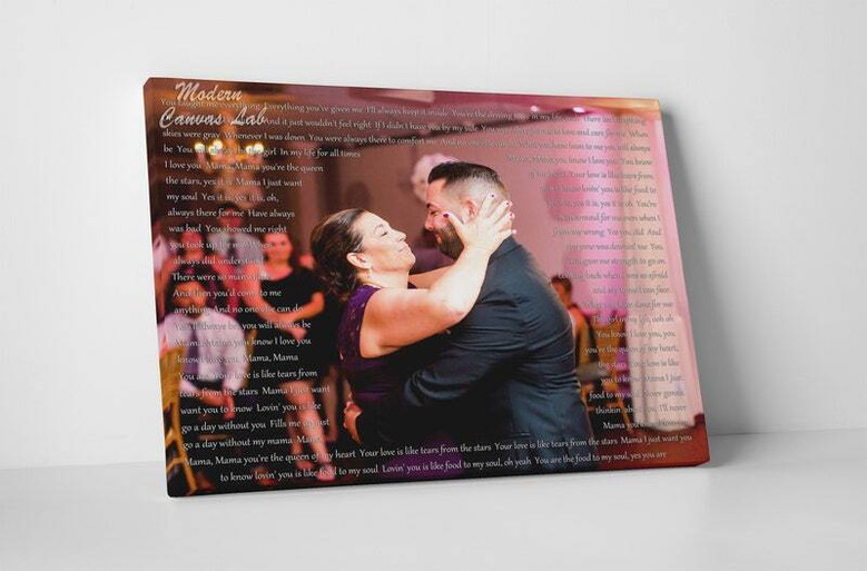 Mother daughter canvas art with wedding photo, blush accents and heart motif, birthday or Mother's Day gift from daughter