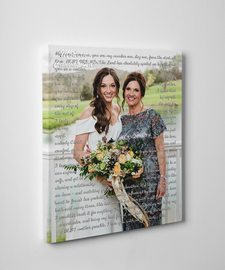 Mother daughter canvas art with black-and-white wedding photo, rustic design, Mother's Day or birthday gift for mom