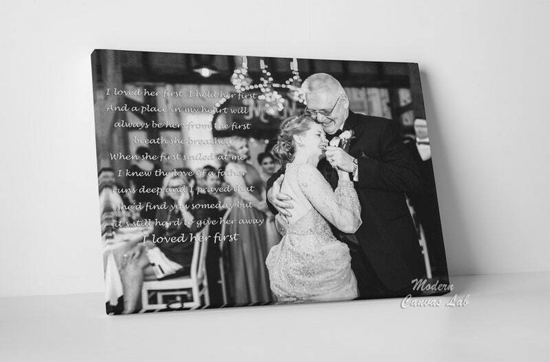 Mother daughter canvas art with wedding photo, neutral tones and script, living room wall decor or Mother's Day gift