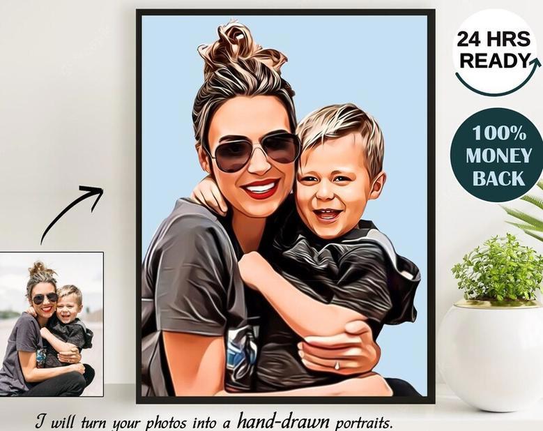 Personalized Mother Son Canvas Art - Thoughtful Mother's Day Gift From Daughter Son Husband Family - Custom Photo Wall Art For Living Room