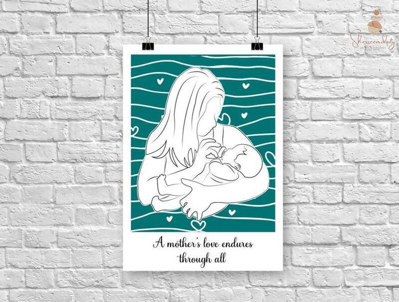 Mother And Son Portrait Mother And Son Line Art Poster For Mothers Day Gift