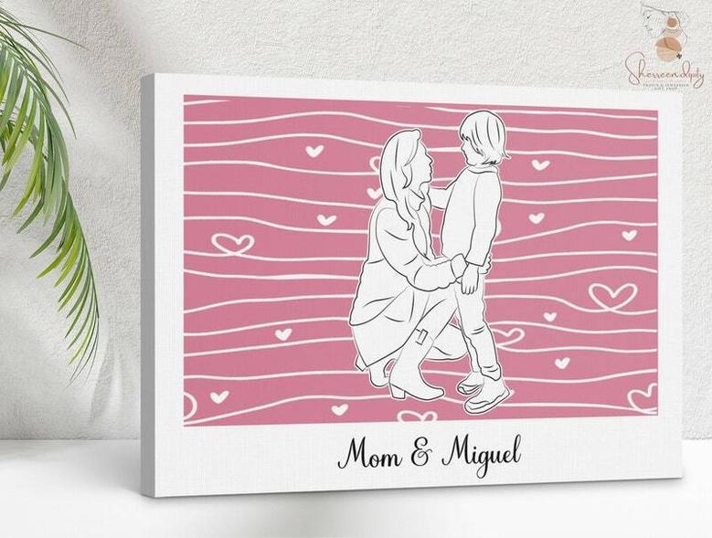 Mother And Son Portrait Mother And Son Line Art Poster For Mothers Day Gift