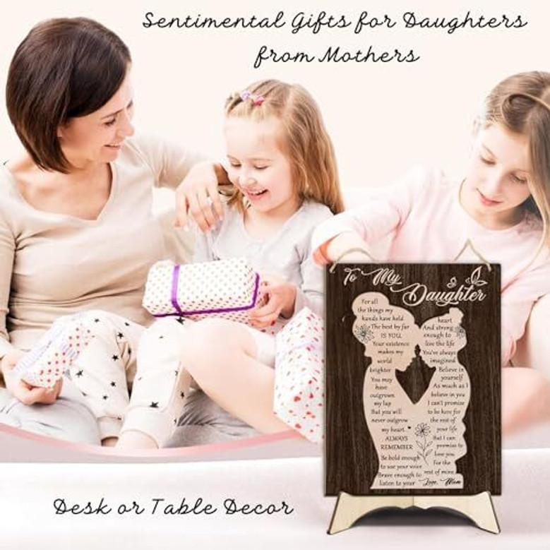 Mother-daughter art wood sign, farmhouse style with wood grain and script lettering, a loving daughter gift for Mother's Day