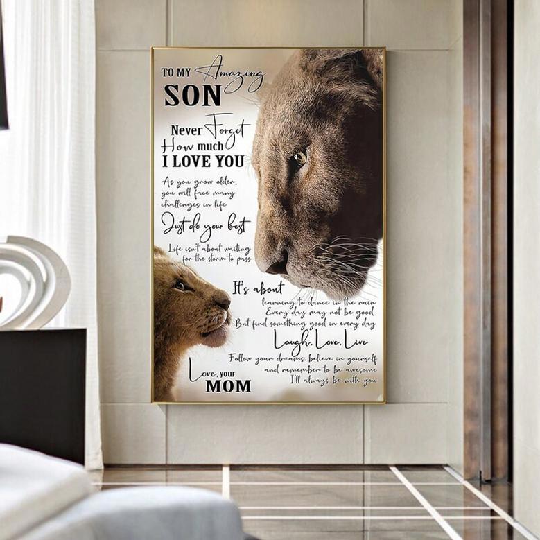 Personalized Mother Son Lion Motivational Wall Art For Living Room