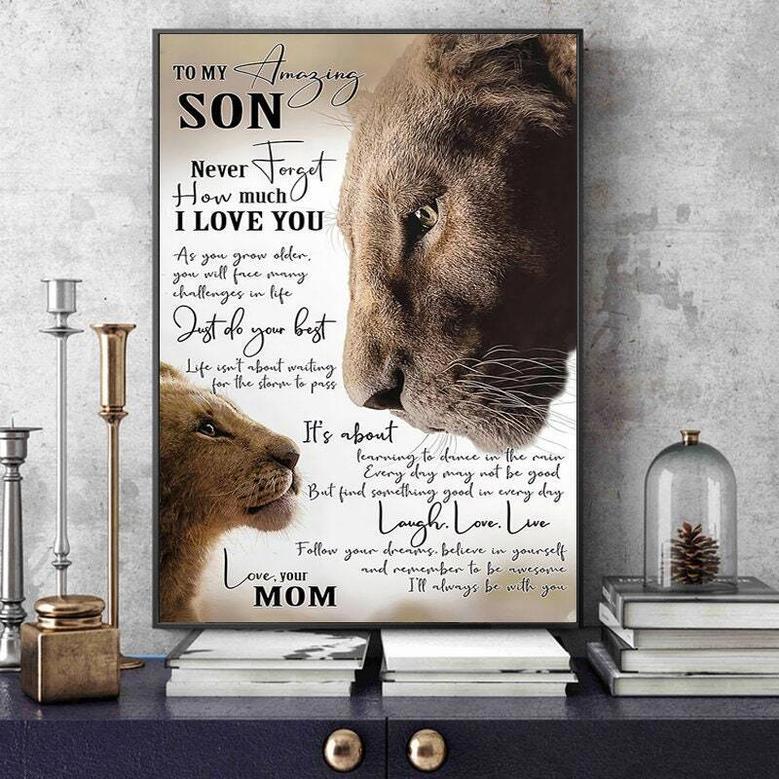 Personalized Mother Son Lion Motivational Wall Art For Living Room