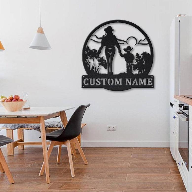 Custom Mother Son Monogram Metal Sign For Living Room - Cowgirl-Themed Wall Art