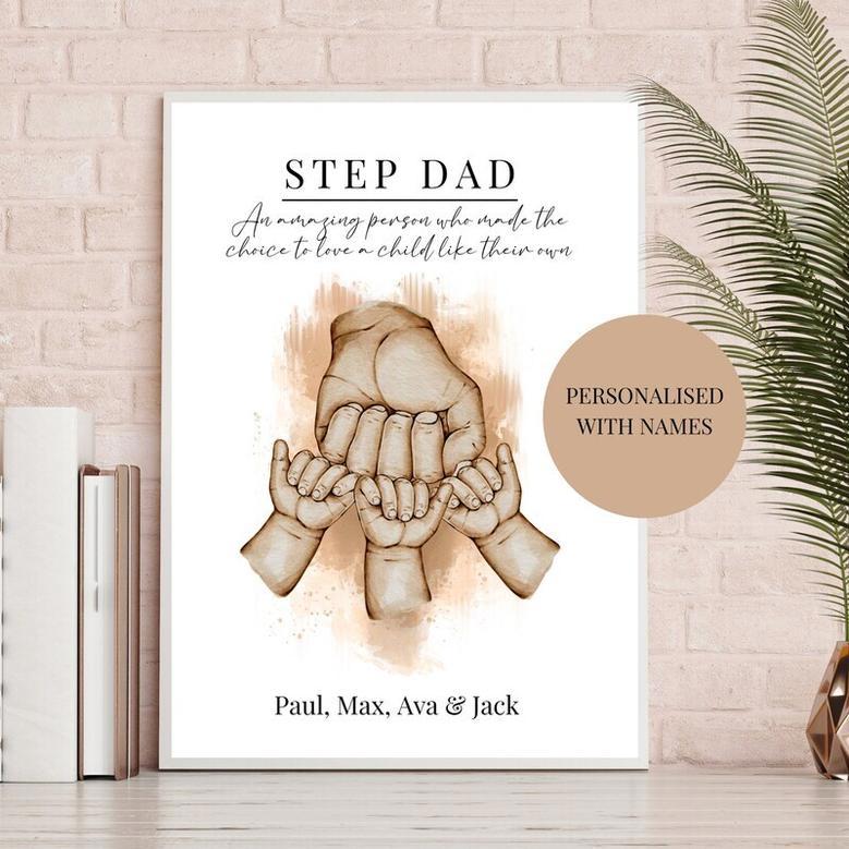 Personalized Step Dad Canvas Art - Touching Step Parent Gift For Living Room Decoration