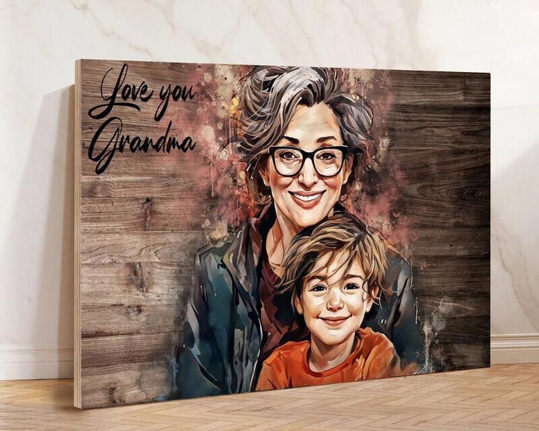 Personalized Family Portrait Canvas - Christmas Gift From Kids For Dad And Grandpa