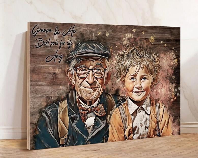 Personalized Family Portrait Canvas - Christmas Gift From Kids For Dad And Grandpa