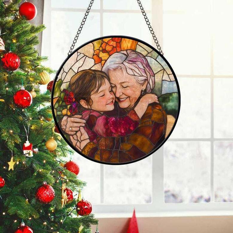 Personalized Grandma Portrait Faux Stained Glass DéCor For Christmas - Touching Custom Photo Family Gift