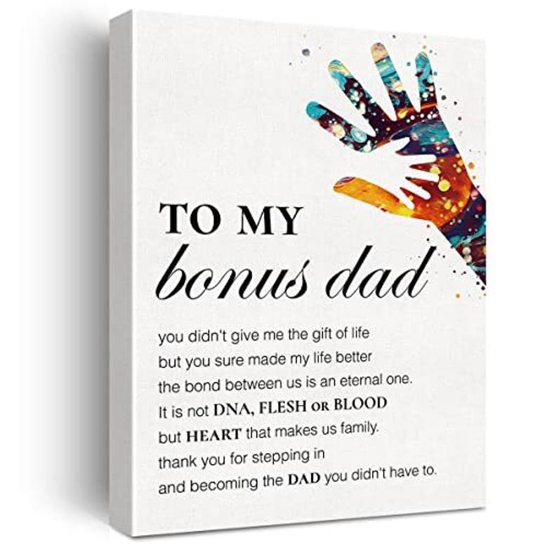 Motivational Step Dad Canvas Wall Art For Home Office - Heartfelt Step Dad Gifts