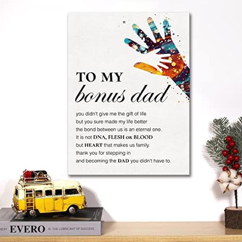 Motivational Step Dad Canvas Wall Art For Home Office - Heartfelt Step Dad Gifts