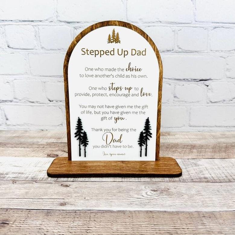 Touching Engraved Wood Sign For Step Dad - Personalized Father's Day Or Adoption Gift For Blended Family