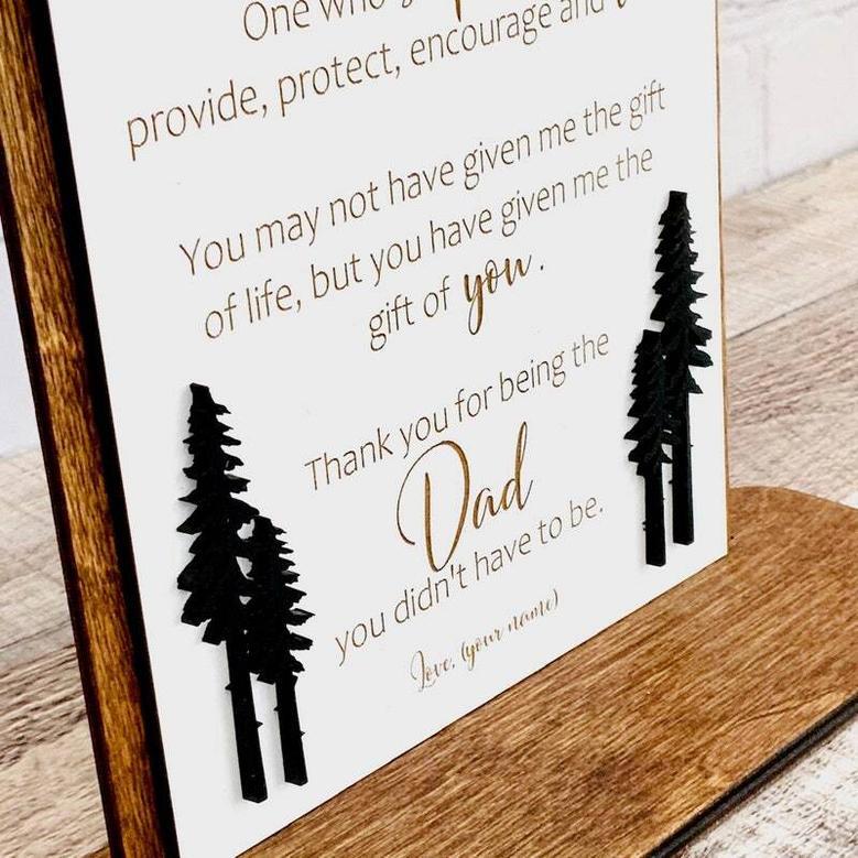 Touching Engraved Wood Sign For Step Dad - Personalized Father's Day Or Adoption Gift For Blended Family