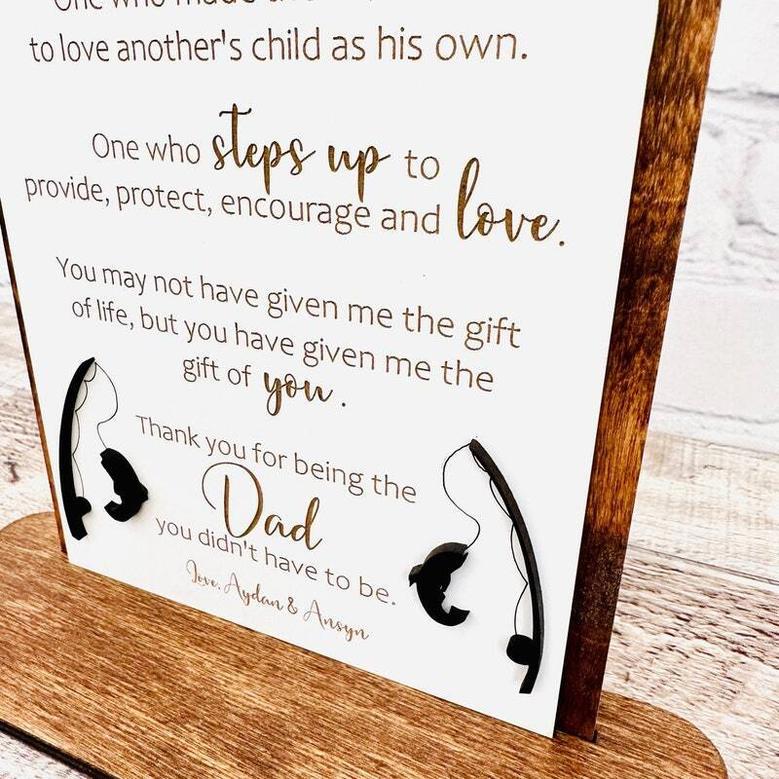 Touching Engraved Wood Sign For Step Dad - Personalized Father's Day Or Adoption Gift For Blended Family