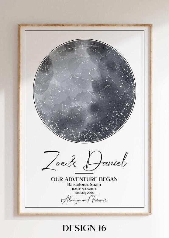 Thoughtful Star Map Canvas For Couples - Custom Where We Met Map, Anniversary Or Engagement Keepsake