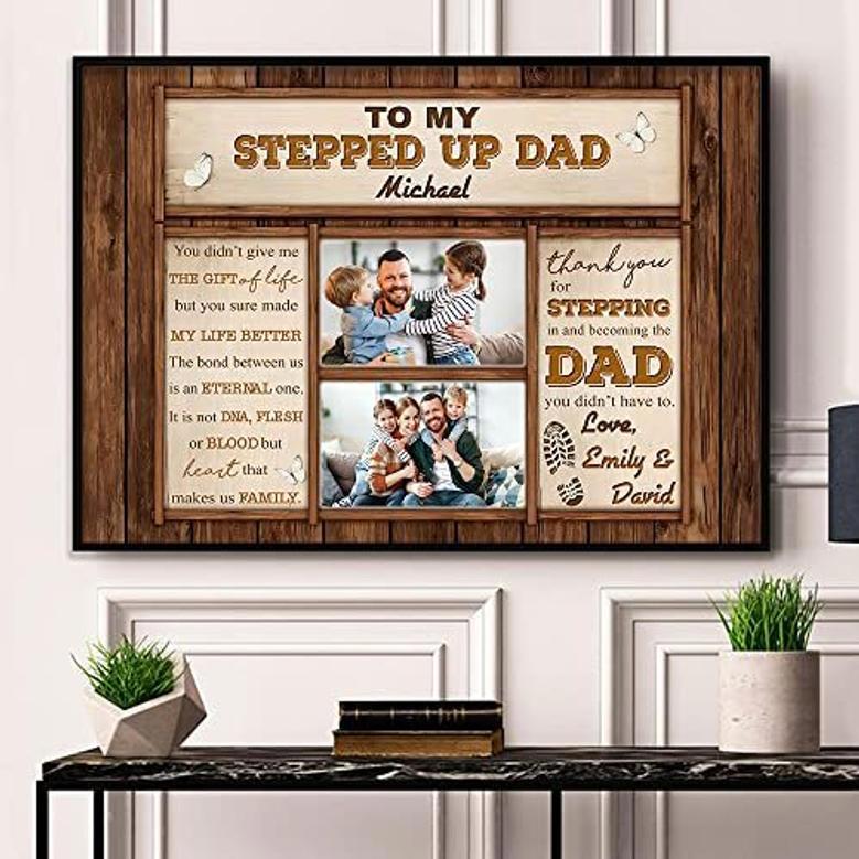 Heartfelt Step Dad Gifts Canvas - Personalized Photo Print For Birthdays & Christmas - Daughter And Son's Touching Gift