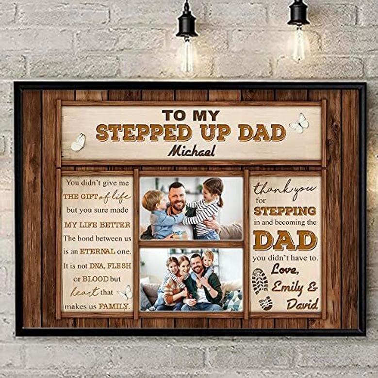 Heartfelt Step Dad Gifts Canvas - Personalized Photo Print For Birthdays & Christmas - Daughter And Son's Touching Gift