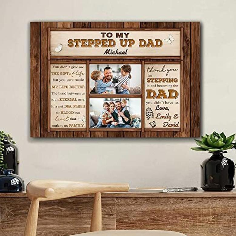 Heartfelt Step Dad Gifts Canvas - Personalized Photo Print For Birthdays & Christmas - Daughter And Son's Touching Gift