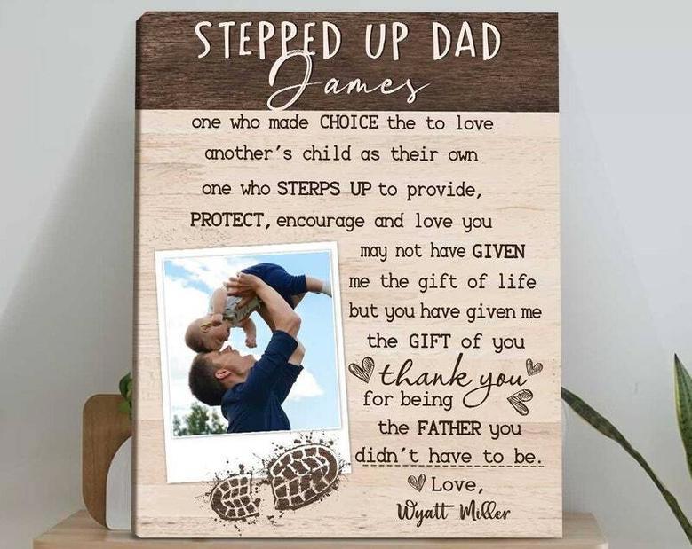 Heartfelt Personalized Canvas For Step Dad Gifts - Celebrate Bonus Dad On Father's Day Or Birthday With Custom Art From Daughter Or Son