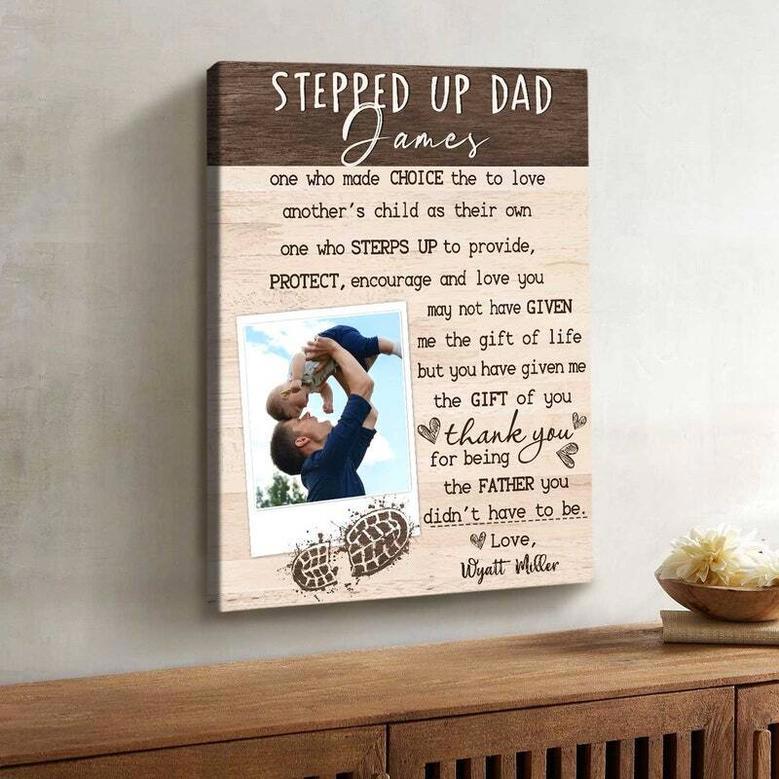 Heartfelt Personalized Canvas For Step Dad Gifts - Celebrate Bonus Dad On Father's Day Or Birthday With Custom Art From Daughter Or Son