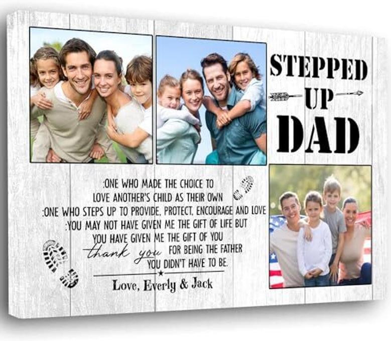 Thoughtful Step Dad Gifts Photo Collage Canvas For Father's Day Or Birthday - Personalized And Heartfelt From Kids