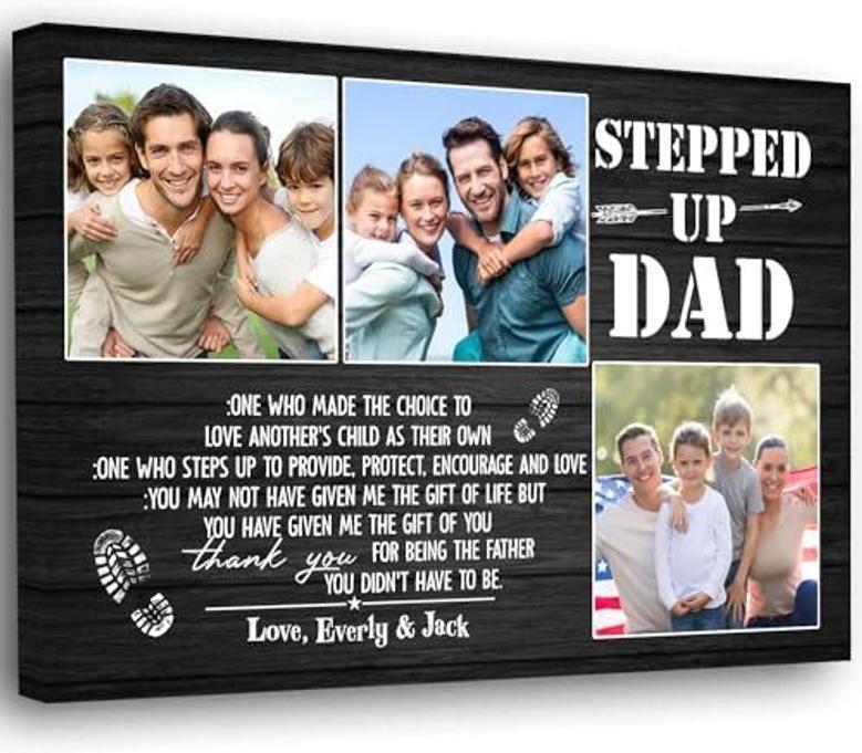 Thoughtful Step Dad Gifts Photo Collage Canvas For Father's Day Or Birthday - Personalized And Heartfelt From Kids