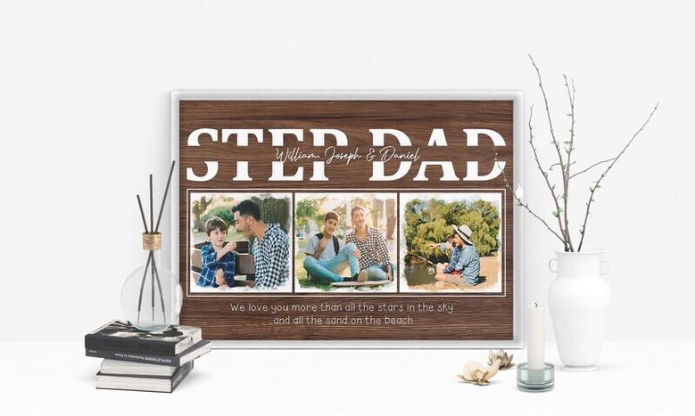 Heartfelt Step Dad Photo Collage Canvas - Personalized Gift From Kids For Father's Day Celebration