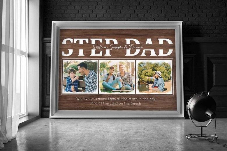 Heartfelt Step Dad Photo Collage Canvas - Personalized Gift From Kids For Father's Day Celebration