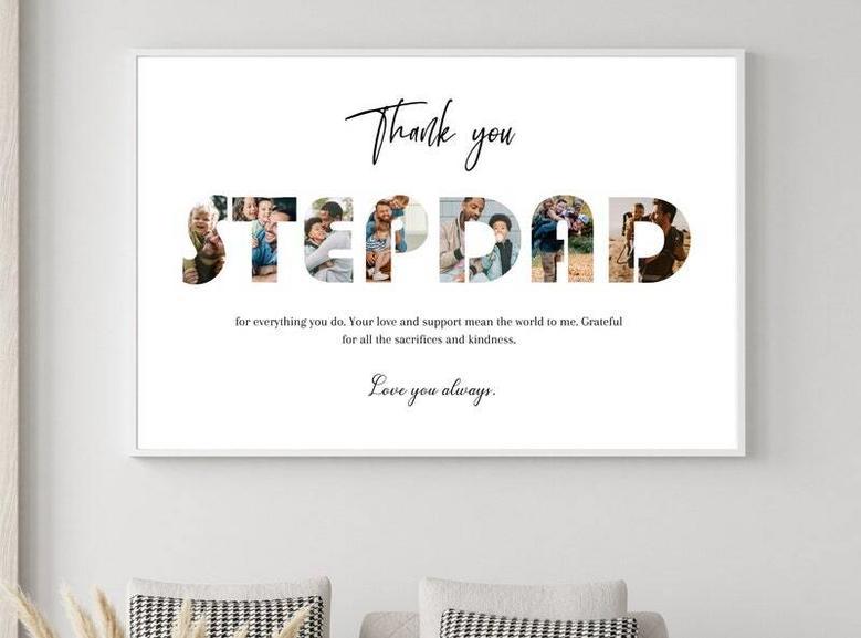 Step Dad Gifts: Personalized Photo Collage Canvas For Father's Day From Kids