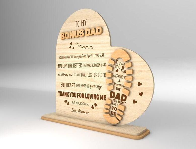 Heartfelt Wood Sign For Step Dad - Custom Father's Day Gift For Bonus Dad