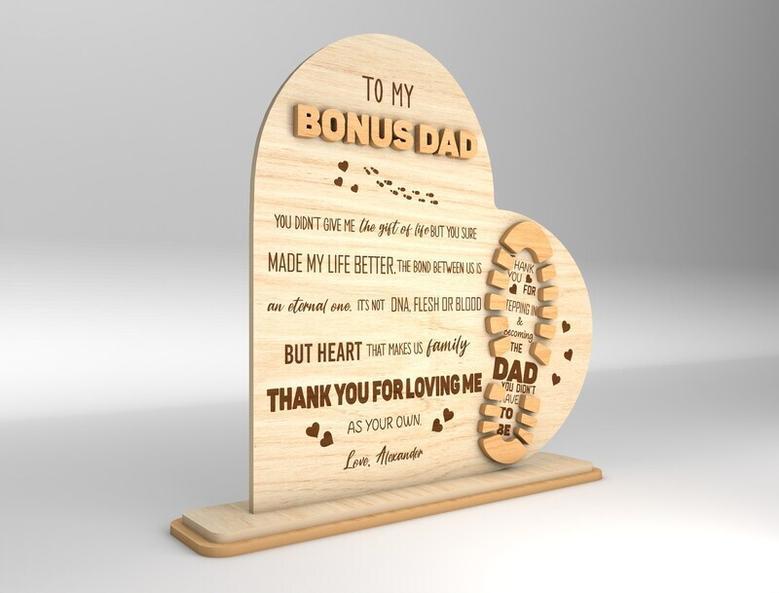 Heartfelt Wood Sign For Step Dad - Custom Father's Day Gift For Bonus Dad