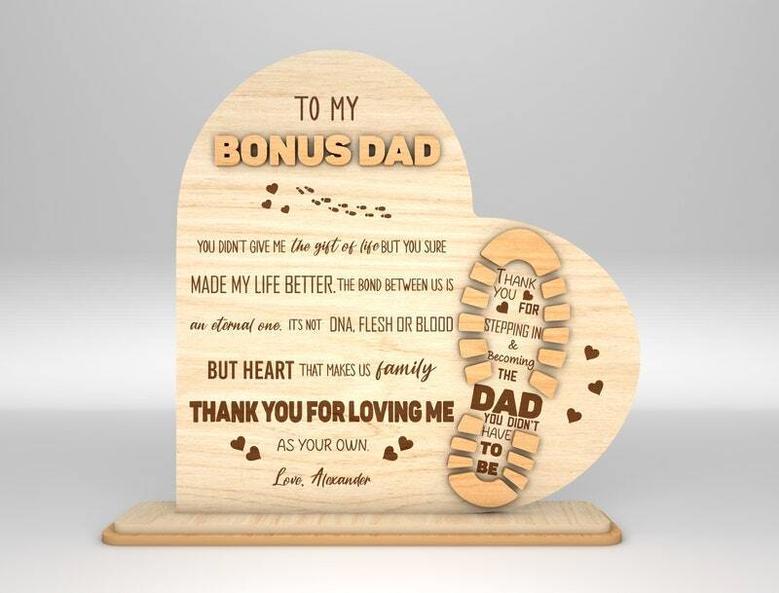 Heartfelt Wood Sign For Step Dad - Custom Father's Day Gift For Bonus Dad