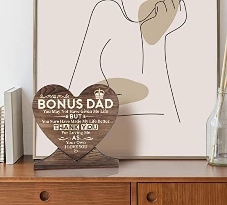 Touching Step Dad Gifts Wood Sign For Father's Day Birthday Christmas - Heartfelt Bonus Dad Plaque