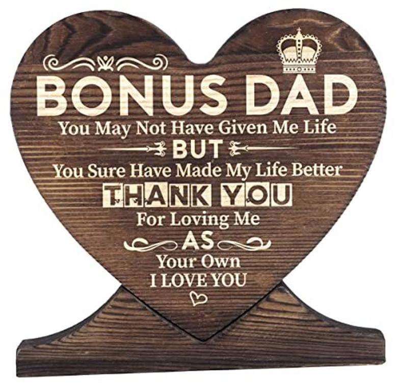 Touching Step Dad Gifts Wood Sign For Father's Day Birthday Christmas - Heartfelt Bonus Dad Plaque