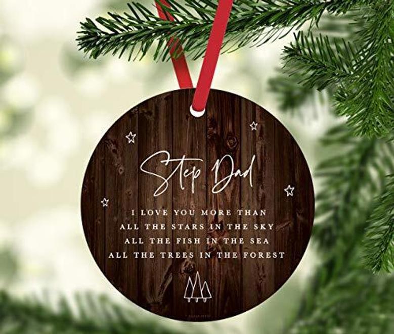 Rustic Step Dad Christmas Ornament - I Love You More Gift For Holiday DéCor