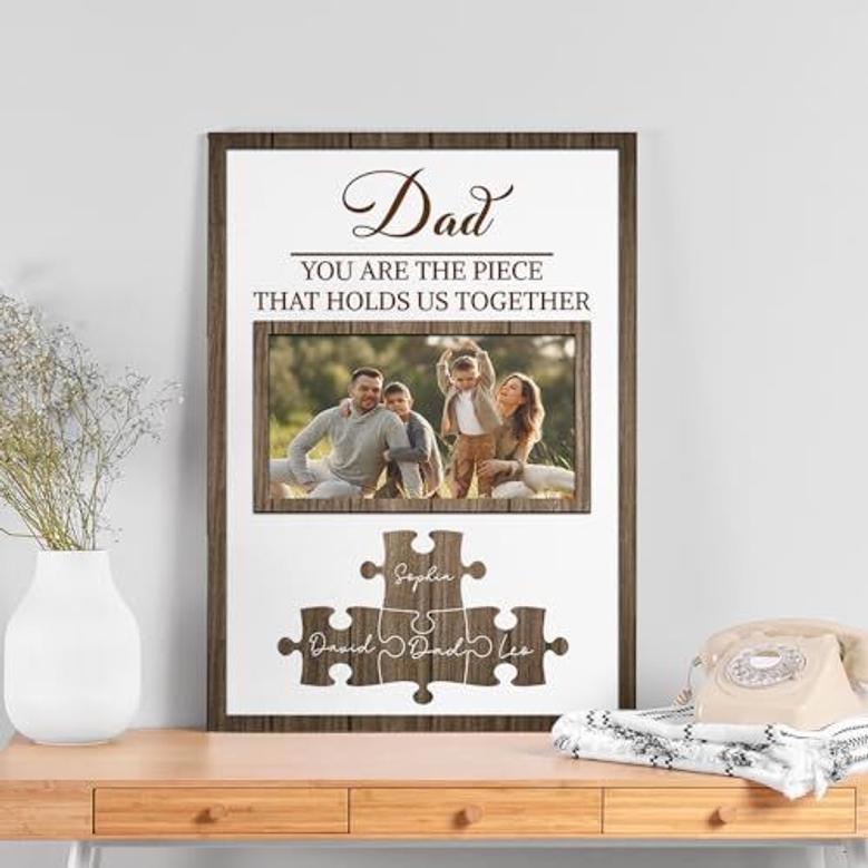 Step Dad Gifts Canvas With Puzzle Photo - Heartfelt Daddy Art From Daughters And Sons For Birthday Or Christmas