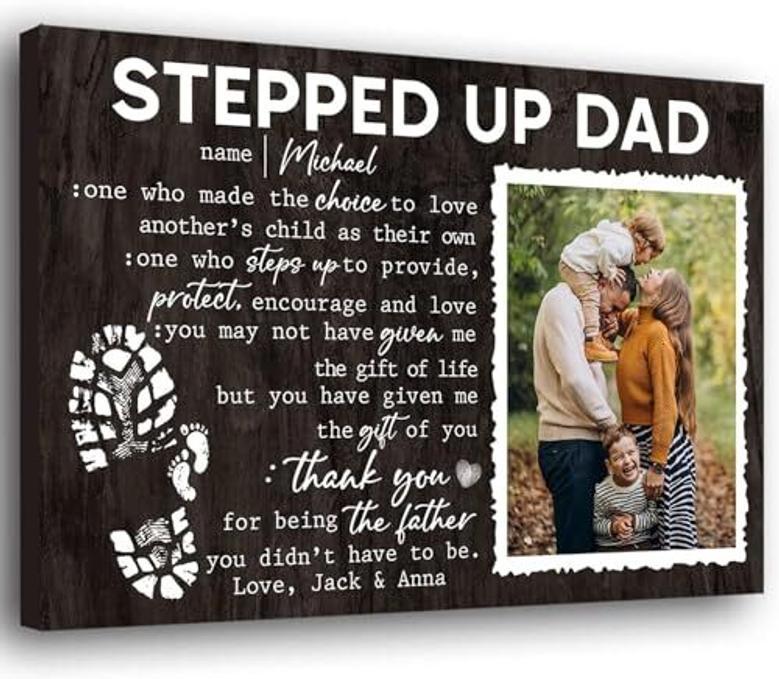 Step Dad Canvas Gifts - Personalized Father's Day Photo Collage For Stepdad's Living Room Decor