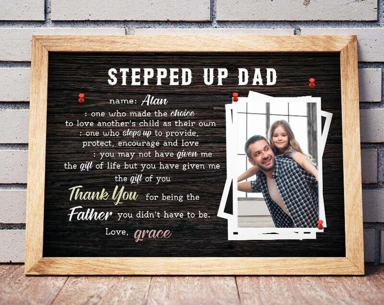 Step Dad Gifts: Thoughtful Personalized Canvas With Kids' Photo - Father’s Day Wall Art For Bonus Dad, Living Room Decor