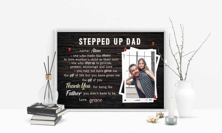 Step Dad Gifts: Thoughtful Personalized Canvas With Kids' Photo - Father’s Day Wall Art For Bonus Dad, Living Room Decor