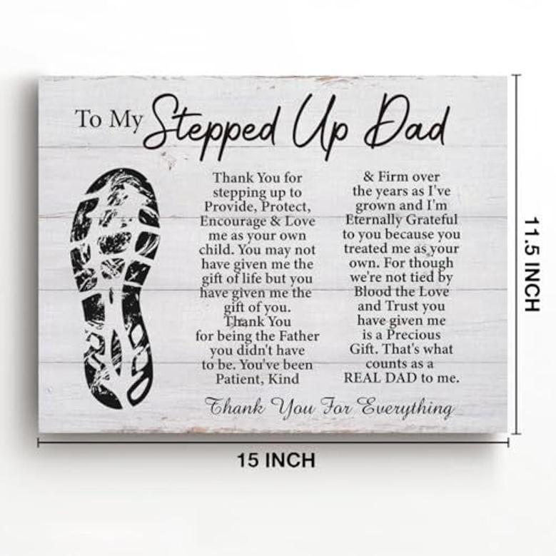 Sentimental Step Dad Gift Canvas - Heartfelt Quote For Home Or Office Decor - Ready To Hang