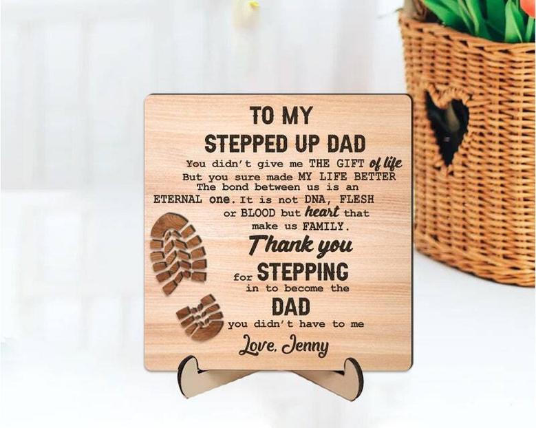 Personalized Step Dad Gifts Wood Sign With Touching Dad And Daughter Design For Thoughtful Father's Day Decor