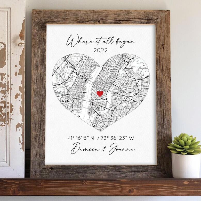 Personalized Where We Met Map Canvas For Couples - Custom Location Map Artwork For Boyfriend, First Date Memory Keepsake