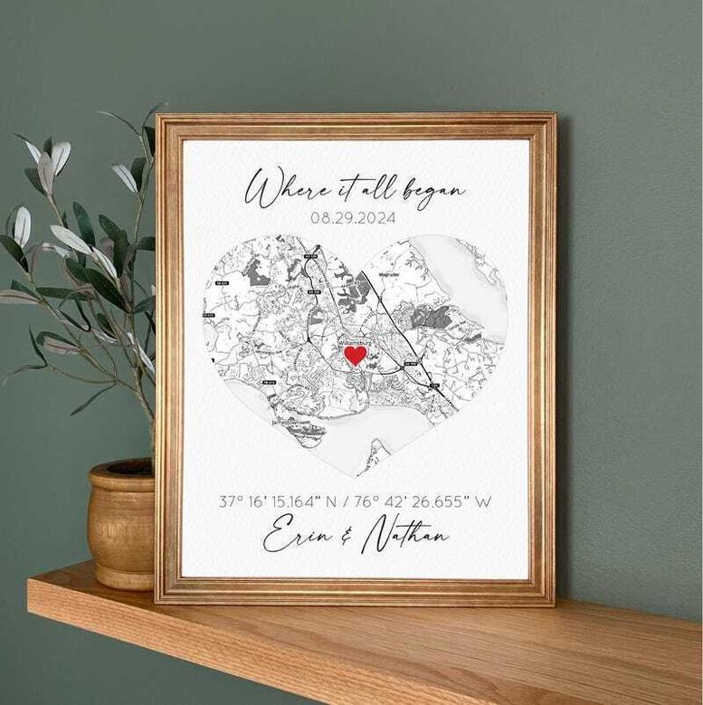 Personalized Where We Met Map Canvas For Couples - Custom Location Map Artwork For Boyfriend, First Date Memory Keepsake