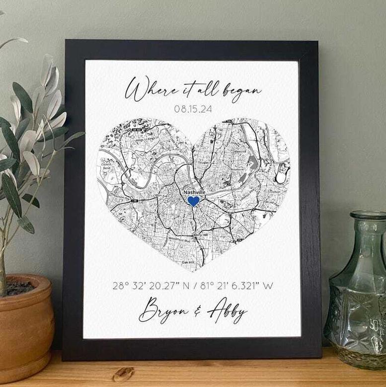 Personalized Where We Met Map Canvas For Couples - Custom Location Map Artwork For Boyfriend, First Date Memory Keepsake