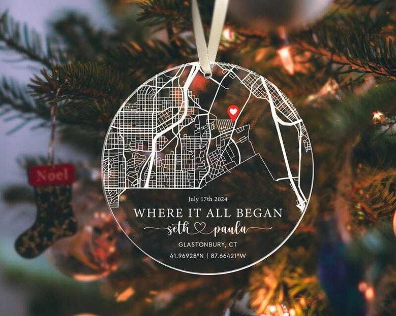 Personalized Acrylic Ornament - Where We Met Map For Couples, Engagement Memory Gift, Holiday Decor