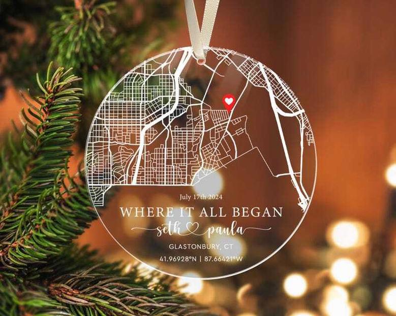 Personalized Acrylic Ornament - Where We Met Map For Couples, Engagement Memory Gift, Holiday Decor