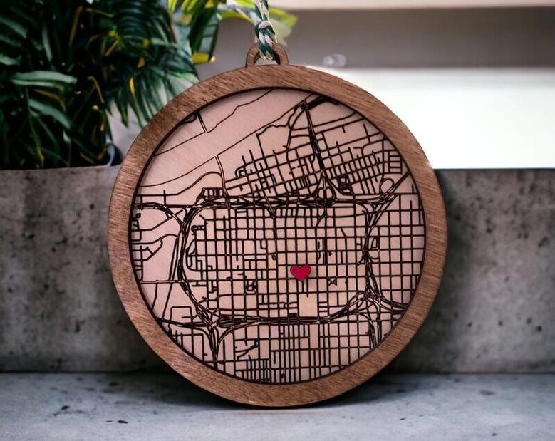 Personalized Where We Met Wooden Ornament - Engagement Memory Gift, City Grid Map For Neighborhood Decor