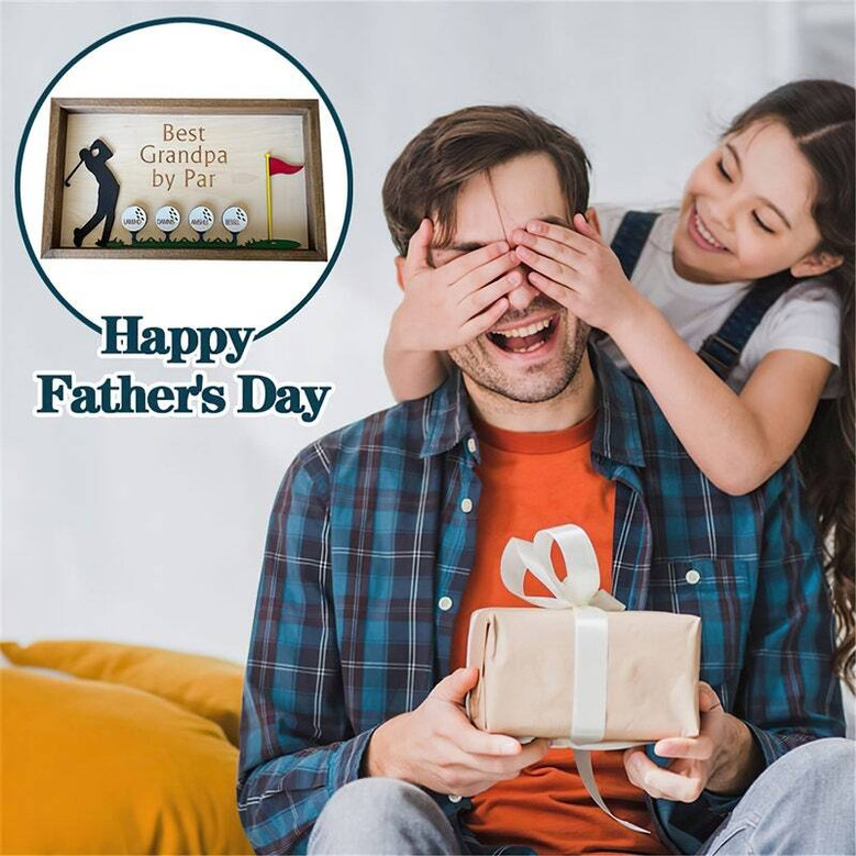 Golf name plaque custom for Dad with tees and clubs graphic, meaningful Father's Day gift, weathered wood effect for living room or study